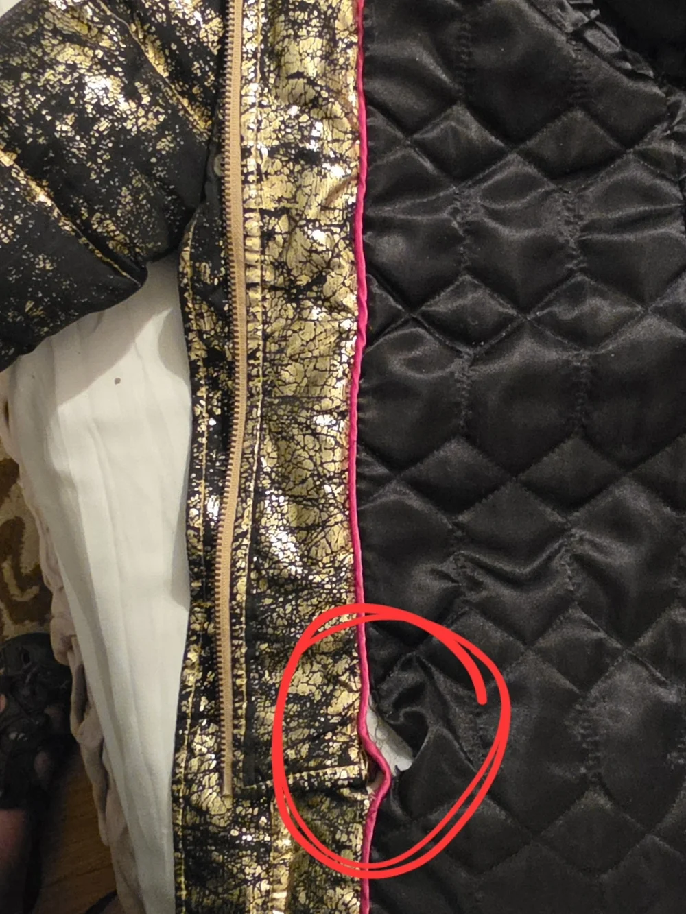 Appaman Girls Size 7 Black Gold Foil Long Puffer Coat Hooded Metallic